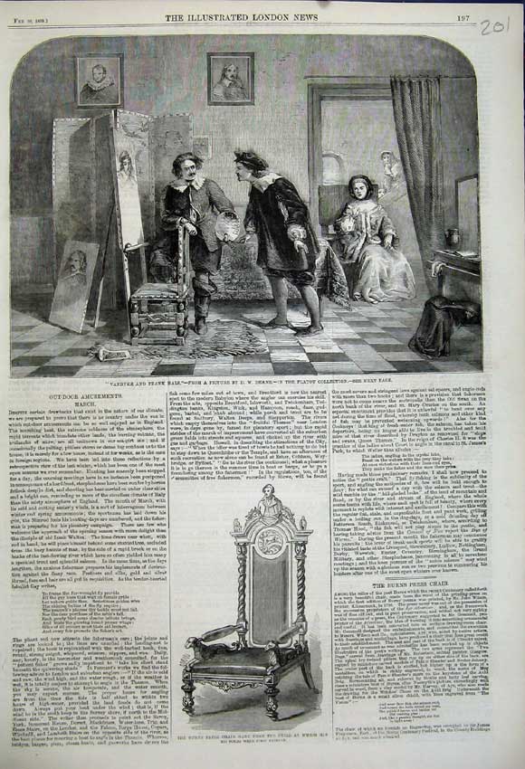 Original Old Antique Print 1859 Burns Press Chair Vandyke Frank Hals Flatou