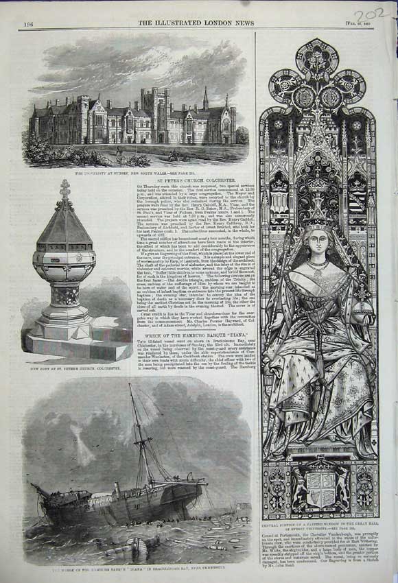 Old Antique Print 1859 Ship Wreck Hamburg Diana University Sydney Window 19th