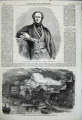 Old Antique Print 1859 Lord Ravensworth Fire Mundella Factory Nottingham 19th