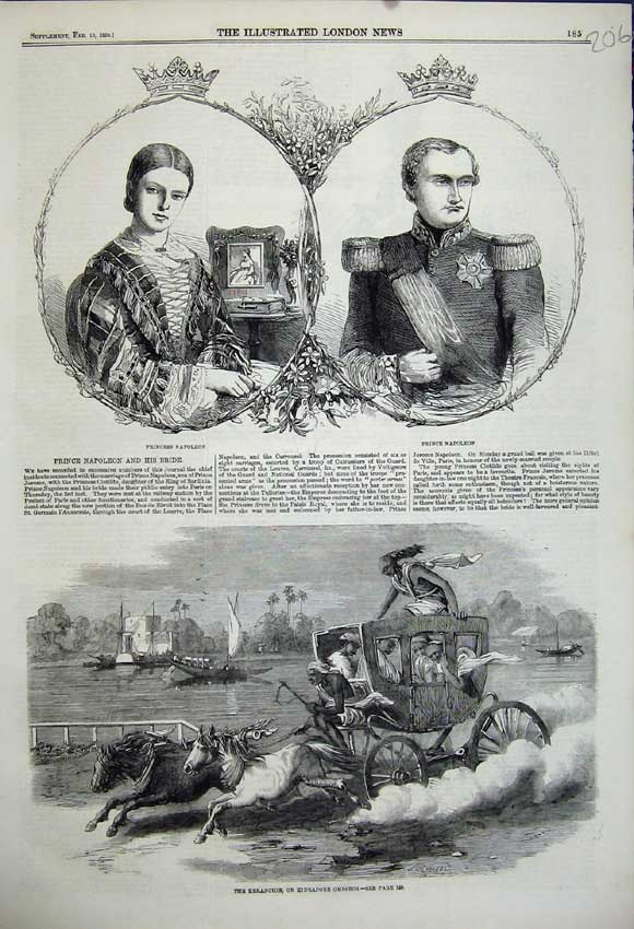 Old Antique Print Princess Napoleon Prince 1859 Kidrapore Omnibus Horse 19th