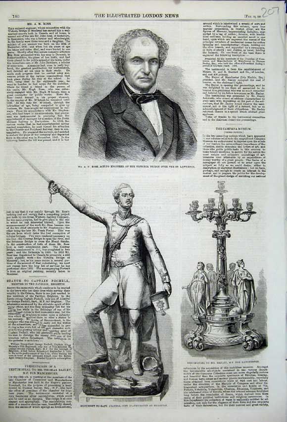 Old Antique Print Ross Engineer 1859 Monument Pechell Testimonial Bazley 19th