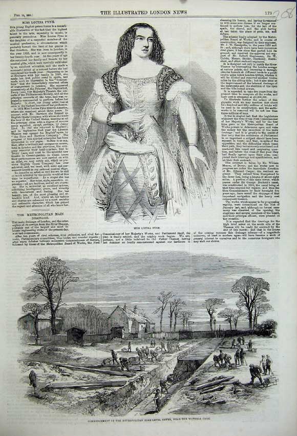 Old Antique Print 1859 Louisa Pyne Metropolitan High-Level Sewer Victoria 19th