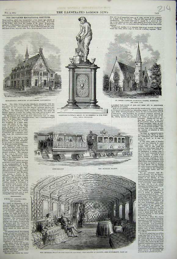 Old Antique Print 1859 Imperial Railway Orleans Saloon Chapel Institute 19th