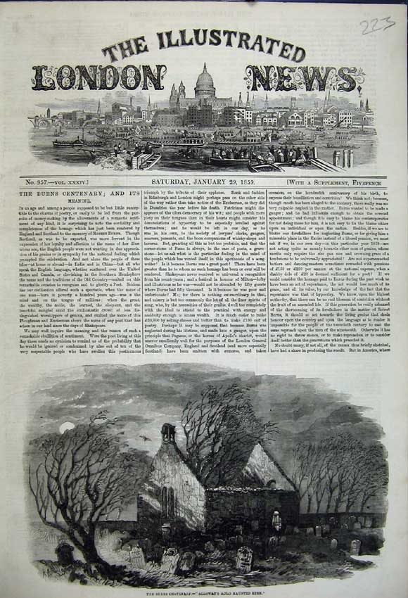 Old Antique Print 1859 Burns Centenary Alloway'S Auld Haunted Kirk Church 19th