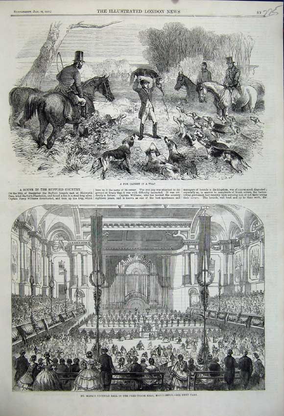 Old Antique Print 1859 Mark Juvenile Ball Free-Trade Hall Manchester Fox 19th