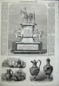 Old Antique Print 1859 Testimonial Dragoon Guard Claret Jugs Plate Barlow 19th
