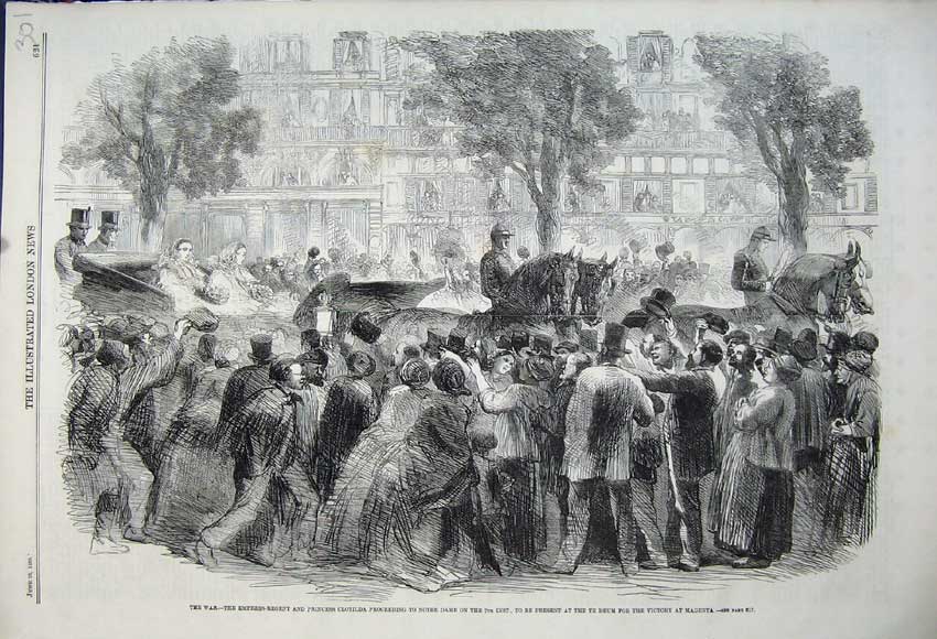 Old Antique Print 1859 War Empress Regent Princess Clotilda Horse Coach 19th
