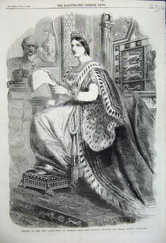 Old Antique Print 1859 Opening Parliament Majesty Queen Read Royal Speech 19th