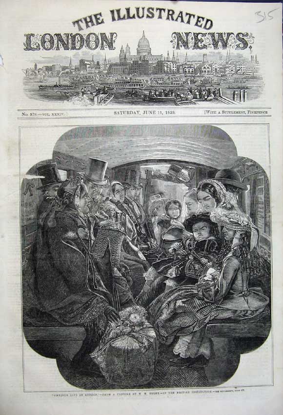 Original Old Antique Print 1859 Omnibus Life London Family Transport Egley 19th