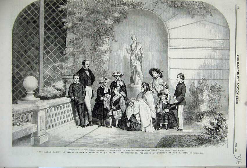 Original Old Antique Print 1859 Royal Family Osborne Prince Alfred Alice Wales