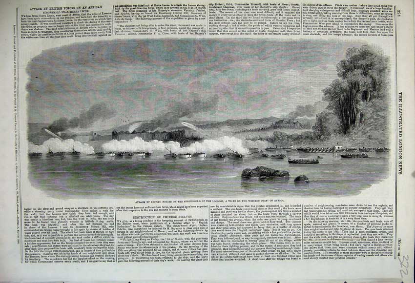 Old Antique Print 1859 Attack British Forces Loosoos Tribe Western Africa 19th