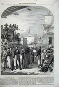 Original Old Antique Print 1859 War Embarkation Zouaves Marseilles Siers Ship