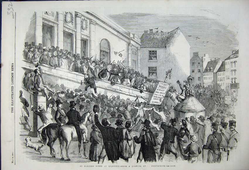 Old Antique Print 1859 Election Scene Kilkenny Ireland Parliament Voting 19th