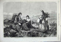 Original Old Antique Print 1859 Heather Bells Girls Gathering Hill-Side Baskets