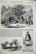Old Antique Print 1859 China Travelling Paddy Stacks Village Can-Haou Man 19th