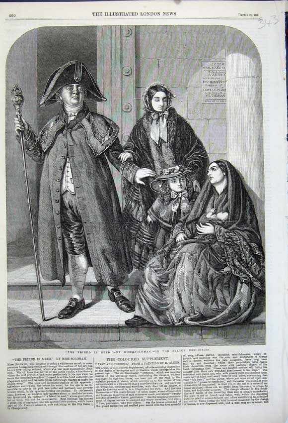 Original Old Antique Print 1859 Miss Soloman Church Man Women Flatou Exhibition