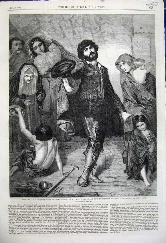 Old Antique Print 1859 Beggars Church Door Rome Family Murray Fine Arts 19th
