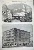 Original Old Antique Print 1859 Wall Street New York Broadway Store Haughwont