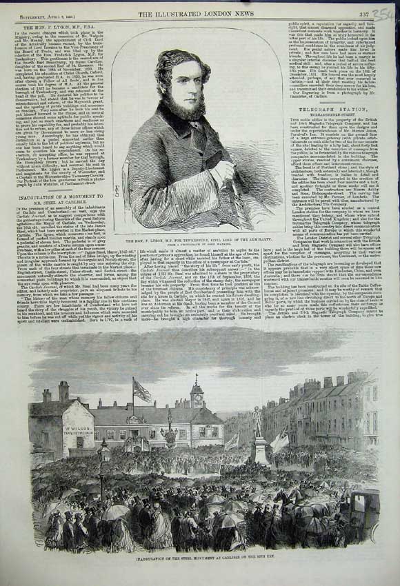Old Antique Print Lygon Civil Lord 1859 Steel Monument Carlisle Scotland 19th