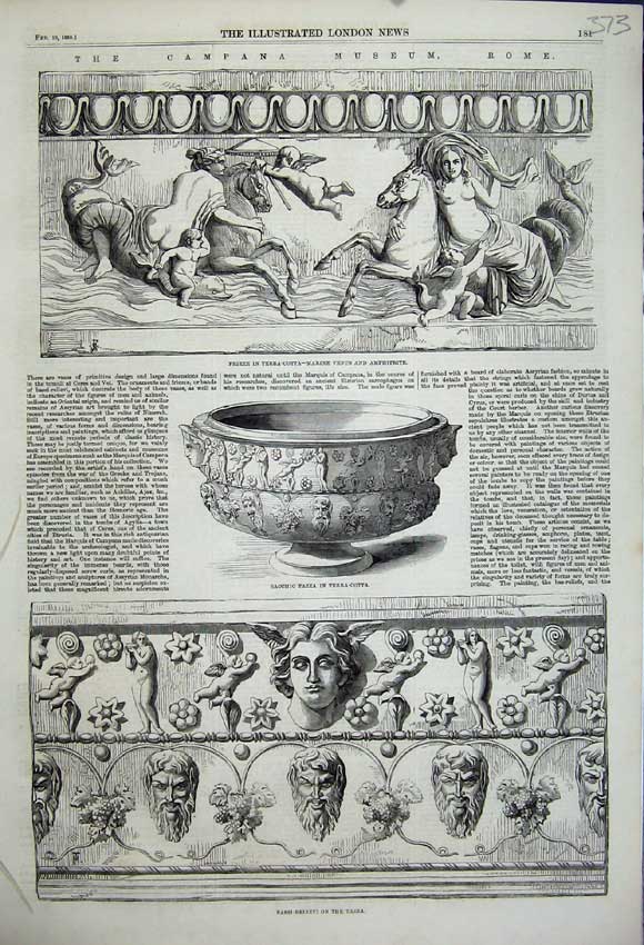 Original Old Antique Print Bacchic Tazza Terra-Cotta 1859 Museum Bassi-Relievi
