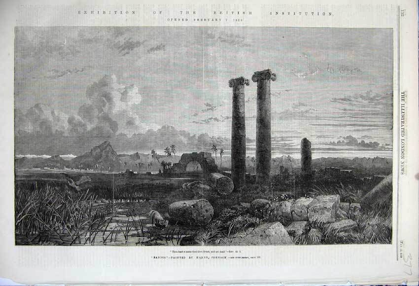 Original Old Antique Print 1859 View Sardis Monument Harry Johnson Mountains