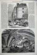 Original Old Antique Print 1859 Crypt Stephens Chapel Westminster House Fleet