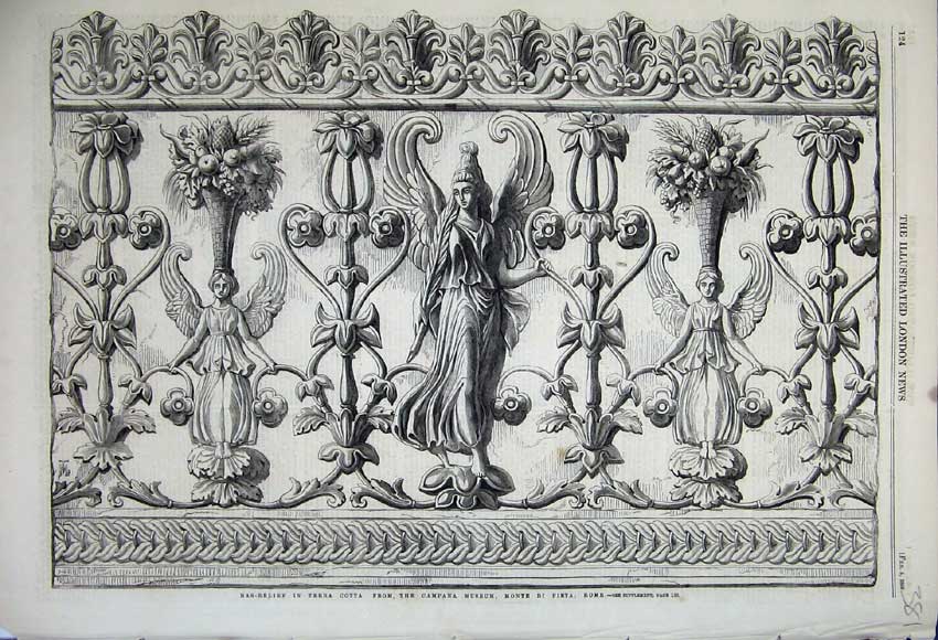 Old Antique Print 1859 Bas-Relief Terra Cotta Campana Museum Monte Rome 19th