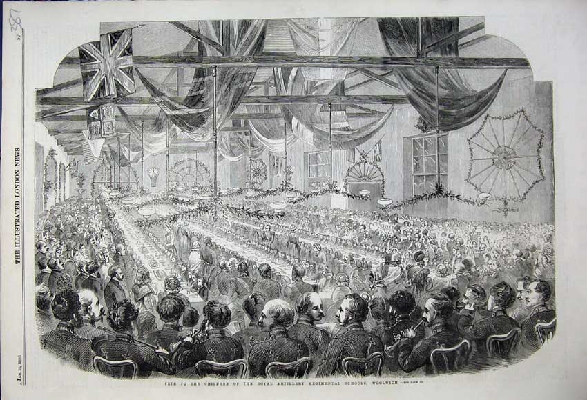 Old Antique Print Fete Children Royal Artillery Regimental Schools 1859 19th