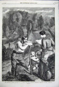 Old Antique Print 1859 Ship Boys Letter Woman Reading Man Children Flatou 19th