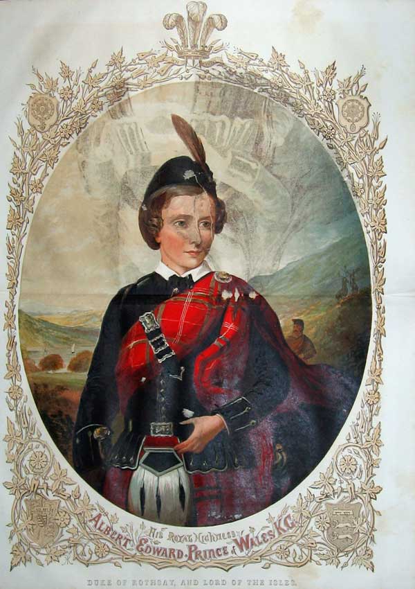 Antique Old Print Repaired Duke Rothsay Prince Albert Edward Wales Colour