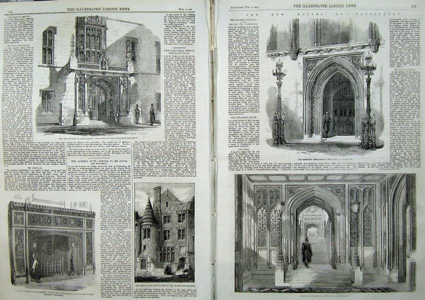 Old Antique Print 1859 House Commons Staircase Porch Speaker Parliament 19th