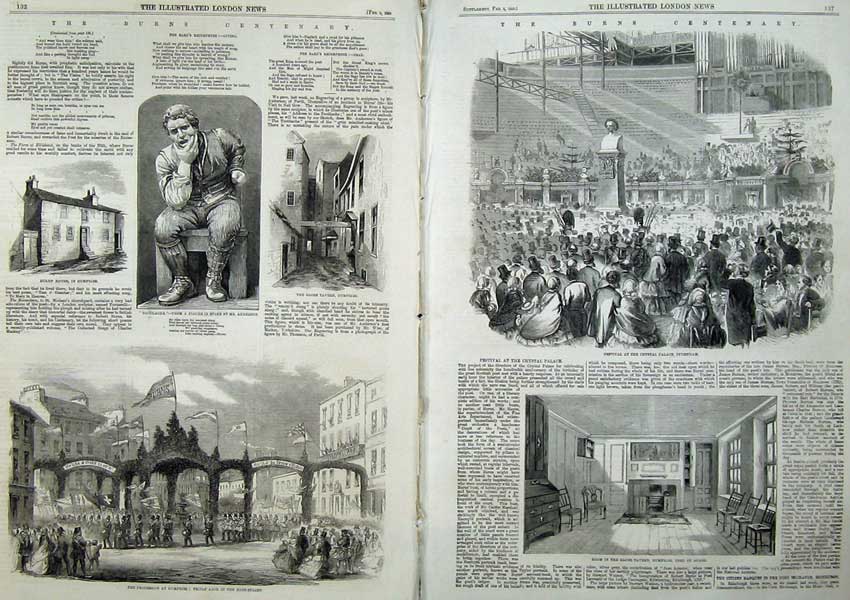 Old Antique Print Crystal Palace 1859 Globe Tavern Dumfries Arch Burns 19th