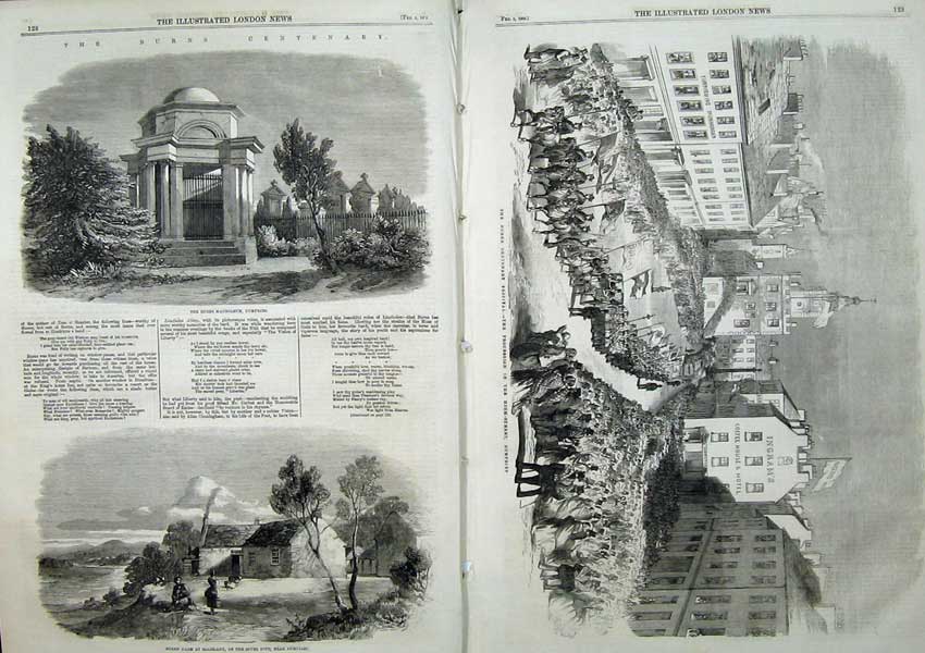 Old Antique Print Burns Festival Farm Ellisland Mausoleum Dumfries 1859 19th