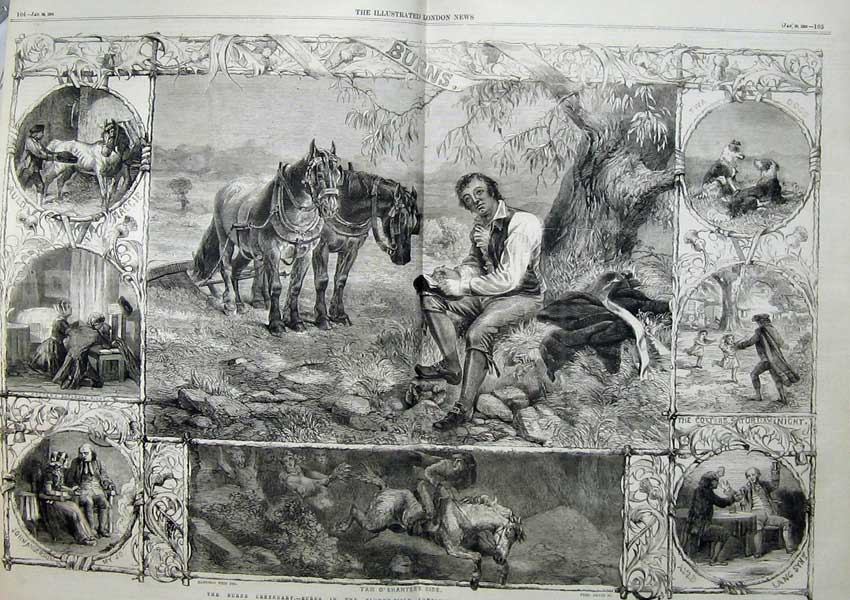 Antique Old Print 1859 Burns Plough Field Poem Mountain Daisy Tam Shanter 19th