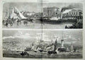 Original Old Antique Print 1859 Boulogne Ships Custom House Railway Folkestone