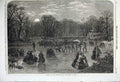 Original Old Antique Print 1859 Scene Skating Serpentine Torchlight Moon Winter
