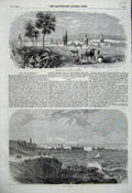 Original Old Antique Print 1859 View City Morocco Cadiz Camel Sailing Ship Boat
