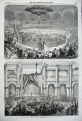 Original Old Antique Print 1859 Schiller Festival Berlin Kroll'S Champs Elysees