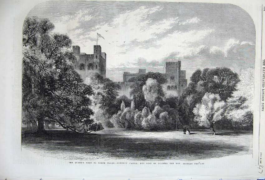 Old Antique Print 1859 Queen Wales Penrhyn Castle Colonel Douglas Pennant 19th