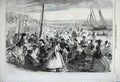 Old Antique Print 1859 Beach Brighton People Sailing Yacht Ship Families 19th