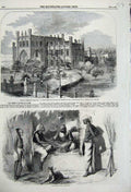 Original Old Antique Print 1859 Hindoo Money-Changer Jamsetjee Hospital Bombay