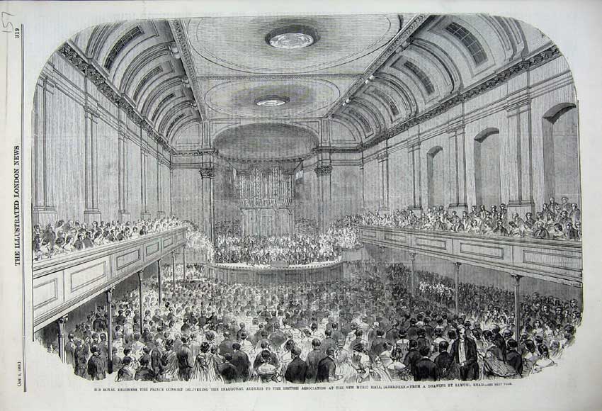 Old Antique Print 1859 Prince Consort British Association Music Aberdeen 19th