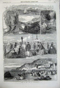 Old Antique Print 1859 View Isle Wight Ryde Pier Ventnor Shanklin Yacht 19th
