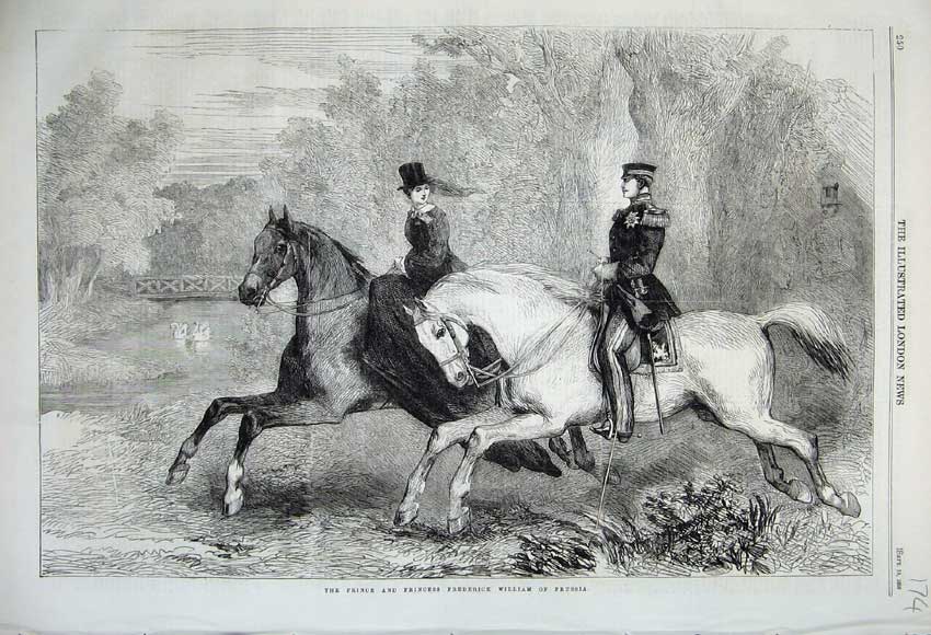 Old Antique Print 1859 Prince Princess Frederick William Prussia Horses 19th
