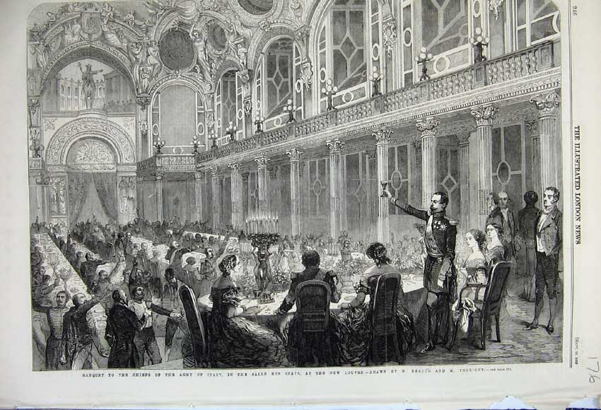 Old Antique Print 1859 Banquet Chiefs Army Italy Salle Des Etats Louvre 19th