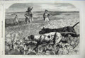Original Old Antique Print 1859 Partridge Shooting Men Rifles Sport Dogs Hounds