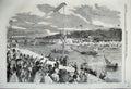 Old Antique Print 1859 Paris Fetes Oriental Joust River Seine Boats Flag 19th