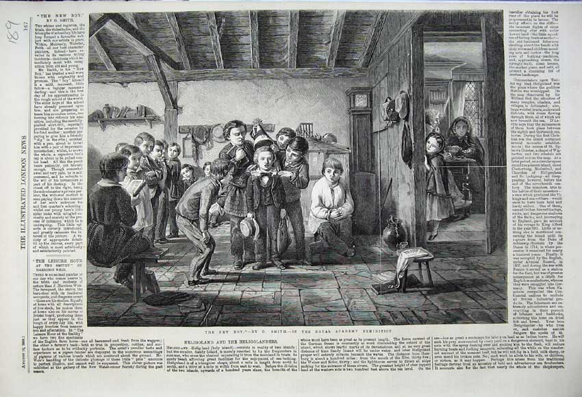 Original Old Antique Print 1859 New Boy School Children Smith Royal Academy Art