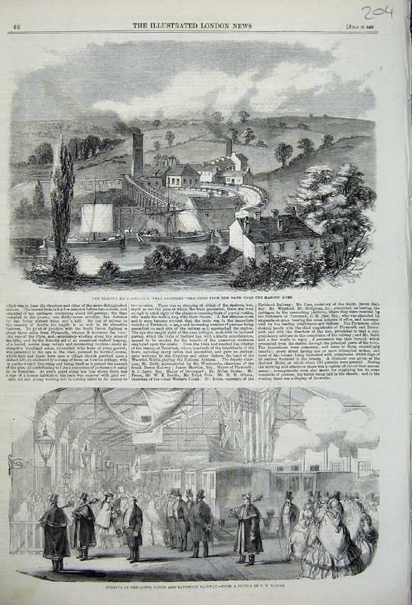 Old Antique Print 1859 Edmund Main Colliery Barnsley Devon Railway Train 19th