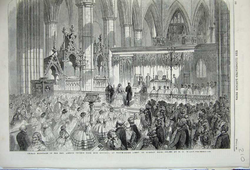 Old Antique Print 1859 Choral Marriage Arthur Thynne Kendall Westminster 19th
